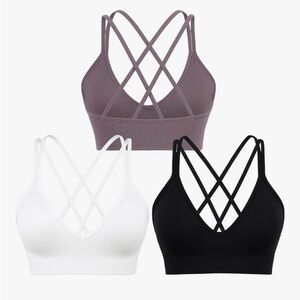 Women's Strappy Bralette Set - Black, White, and Purple